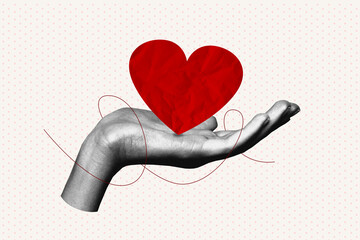 Image 3d trendy creative collage of human hand hold like reaction notification popular blogger feedback subscribe text box media