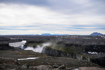 Scenery with river and canyon around Dettifoss falls - Iceland