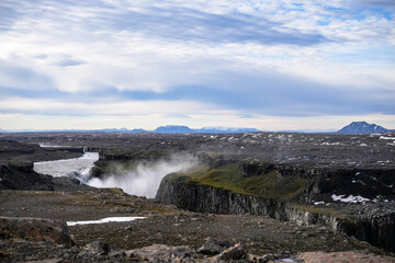 Scenery with river and canyon around Dettifoss falls - Iceland