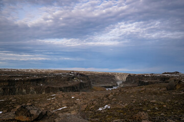 Scenery with river and canyon around Dettifoss falls - Iceland
