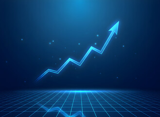 Blue Futuristic Rising Arrow on Digital Grid Background