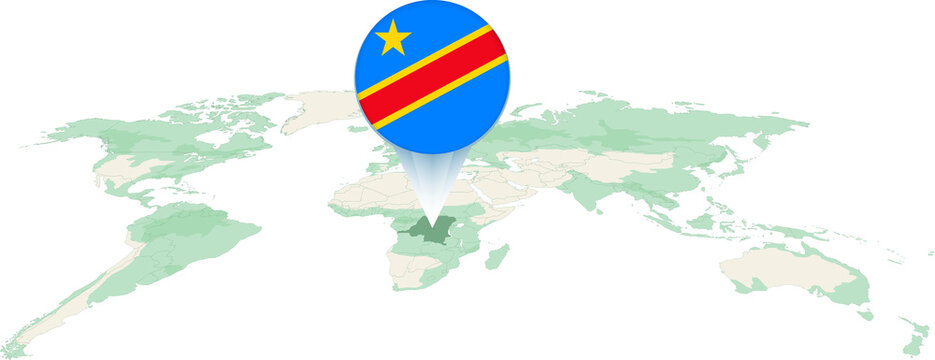 World Map with DR Congo Flag Pinpoint