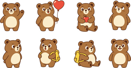 Cute Baby Teddy Bear Vector Art Set, Adorable Kawaii Cartoon Animal Collection, Sweet Friendly Character for Kids’ Print, Nursery Decor, Sticker Pack, Greeting Card Design.