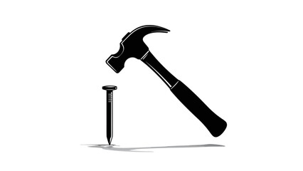 Hammer and Nail Icon – Construction Tool Silhouette Symbol