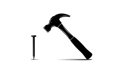 Hammer and Nail Icon – Construction Tool Silhouette Symbol