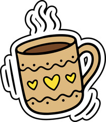Cozy Doodle Coffee Cup with Hearts Warm Beverage Icon