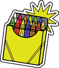 Colorful Crayon Box with Starburst for Creative Learning
