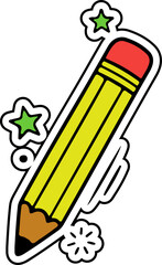 Cartoon Pencil with Stars and Flower for Creative Education
