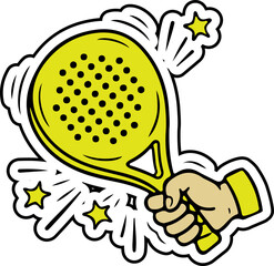 Playful Hand Holding Padel Racket Sports Sticker