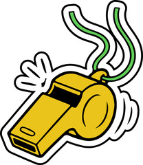 Vibrant Yellow Whistle Blowing with Green Lanyard Cartoon