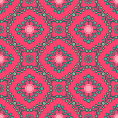 Abstract repeating floral vibrant geometric pattern. Ideal for backgrounds, textiles, or wrapping paper