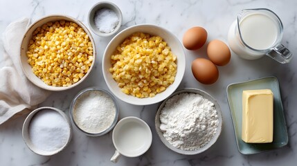 Corn casserole ingredients laid out for baking