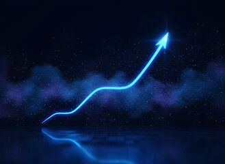 Blue Rising Curve Line with Particle Glow in Futuristic Space