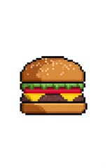 Simple pixel art hamburger illust n on white background