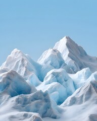 Stylized snow capped mountain peaks under a clear blue sky
