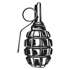 Hand grenade in artistic monochrome design for war and conflict isolated on white background, Vector