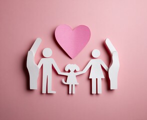 Paper Cutout Family Bonds A Whimsical Celebration of Togetherness Holding Hands on Pastel Pink A Symbol of Unity, Love, and Connection A Heartwarming Visual for Family Projects