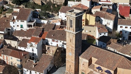 Campanario de Andilla , Valencia , Espa&ntilde;a , panor&aacute;micas a&eacute;reas de la localidad