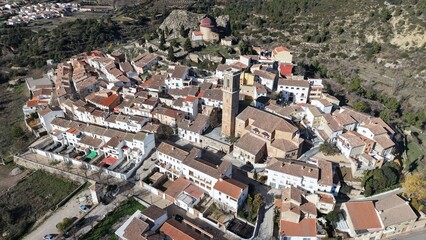 Vista a&eacute;rea de Andilla , Valencia , Espa&ntilde;a , panor&aacute;micas a&eacute;reas de la localidad
