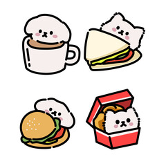 fast food icons set with cute animals illustration 