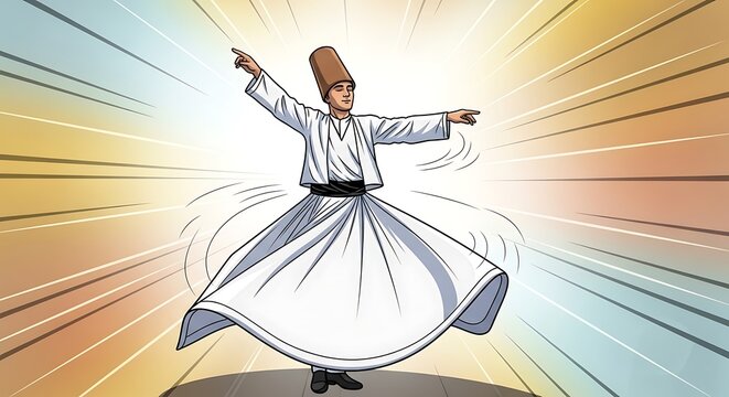 Whirling Dervish Performing Sufi Dance in Traditional Attire.