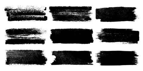 Collection of nine textured black brush stroke rectangles on a white background