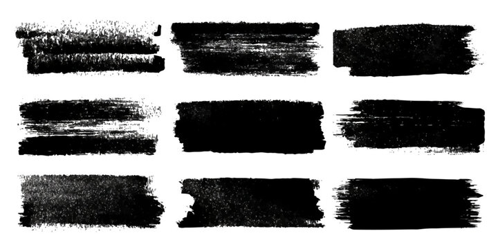Collection of nine textured black brush stroke rectangles on a white background