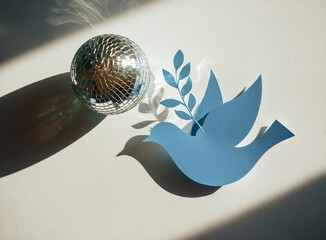 Peaceful Blue Dove Cutout Symbolizing Hope and New Beginnings, A Modern Expression of Harmony and Serenity with an Olive Branch for Global Unity and Inspiration