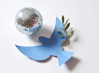 Peaceful Blue Dove Cutout with Olive Branch Symbolizing Hope and New Beginnings, a Powerful Image for Promoting Harmony and Global Unity, Perfect for Social Messages and Campaigns