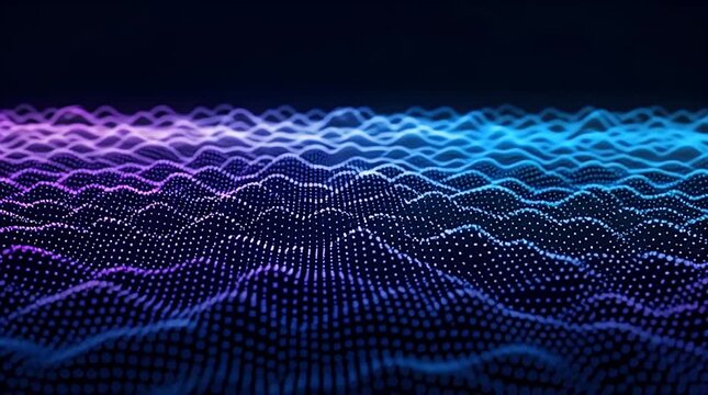 Abstract blue technology wave pattern design with glowing light lines and water pool texture