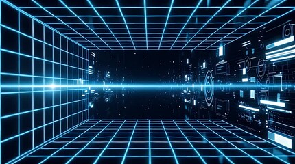 Abstract blue digital tunnel design for futuristic technology and internet concept data background - Powered by Adobe