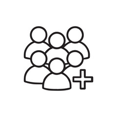 Modern Black Outline Icon of Diverse Users with Plus Sign for Adding New Members