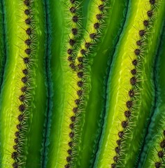 Naklejka premium Close-up Image of Vibrant Green Cactus Skin with Sharp Spines