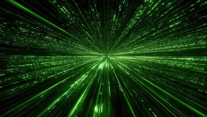 An abstract, symmetrical digital artwork with glowing green lines radiating outward