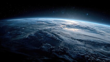 A breathtaking view of Earth from space, showcasing atmospheric layers, and distant stars