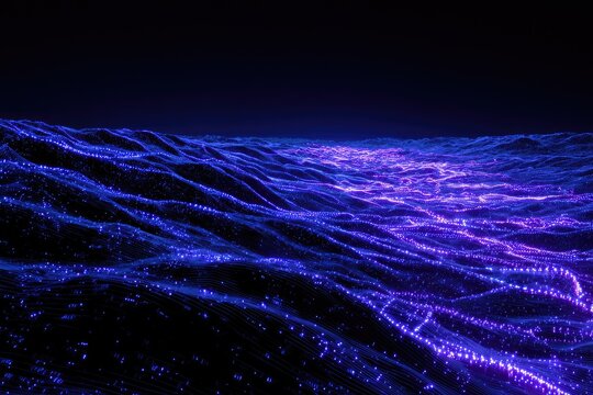 Abstract depiction of a luminous, rippling body of water under a dark, starless sky