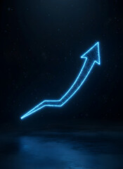 Glowing Blue Growth Arrow Rising in Futuristic Dark Space