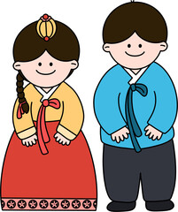 새해 설날 명절 인사 사람 캐릭터 라인드로잉(new year hanbok character line drawing)