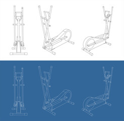 Three Views of Elliptical Cross Trainer Wireframe