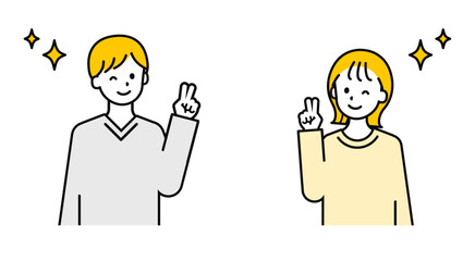 シンプルな私服の大人の男女_ピース