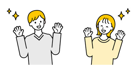 シンプルな私服の大人の男女_うれしい