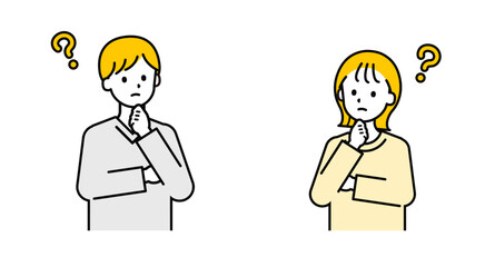 シンプルな私服の大人の男女_疑問