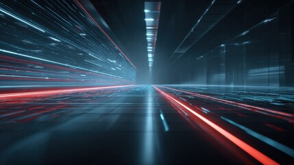 Abstract High-Speed Data Flow Visual with Red and Blue Light Streaks for Network Technology