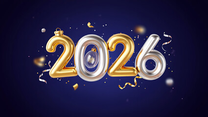 Fototapeta premium New Year's Eve 2026: An ornate design celebrates the arrival of 2026 with a touch of glamour, evoking a sense of celebration.