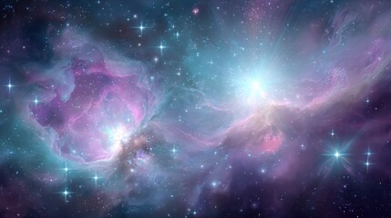 Obraz premium Vibrant Nebula Cloud in Deep Space with Bright Stars, Galaxy Cosmic Background