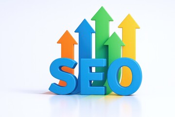 SEO Optimization Concept: Colorful Arrows Pointing Upward, Showing Growth and Successful Search Engine Optimization Strategies