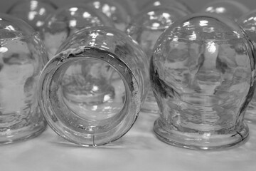 Glass medical cups for medical purposes, rehabilitation, increasing blood flow