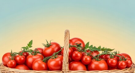 Fresh ripe red tomatoes in wicker basket