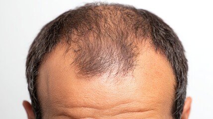 Fototapeta premium a bald man. the focus is on his head, with his hairline extending all the way back to the crown of his head