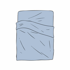 Simple Line Drawing of a Made Bed with Light Blue Bedding
